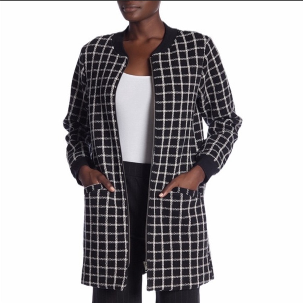 Sanctuary Window Pane Print Lightweight Zip Up Sweater Jacket Size Medium